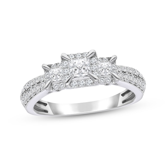 Memories, Moments, Magic Princess-Cut Diamond Three-Stone Engagement Ring 1 ct tw 10K White Gold