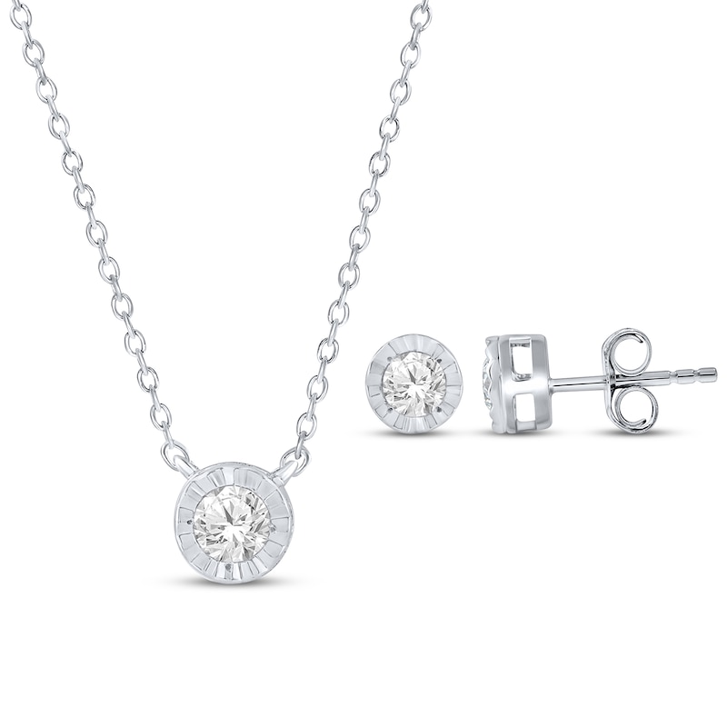 Main Image 1 of Round-Cut Diamond Solitaire Gift Set 1/3 ct tw Sterling Silver (J/I3)