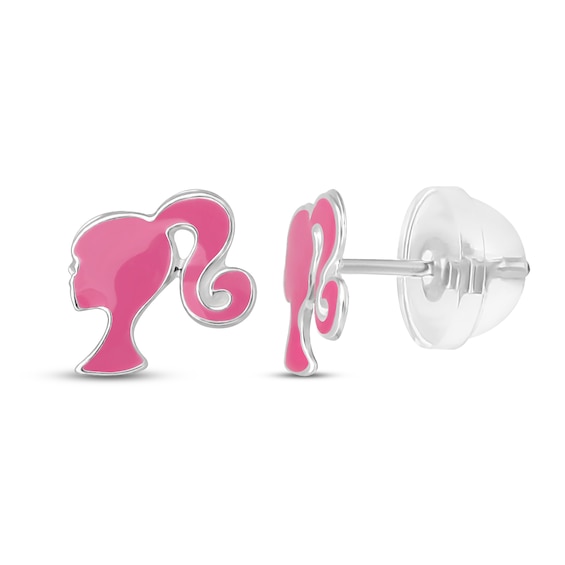 Children's Barbie Pink Enamel Stud Earrings Sterling Silver
