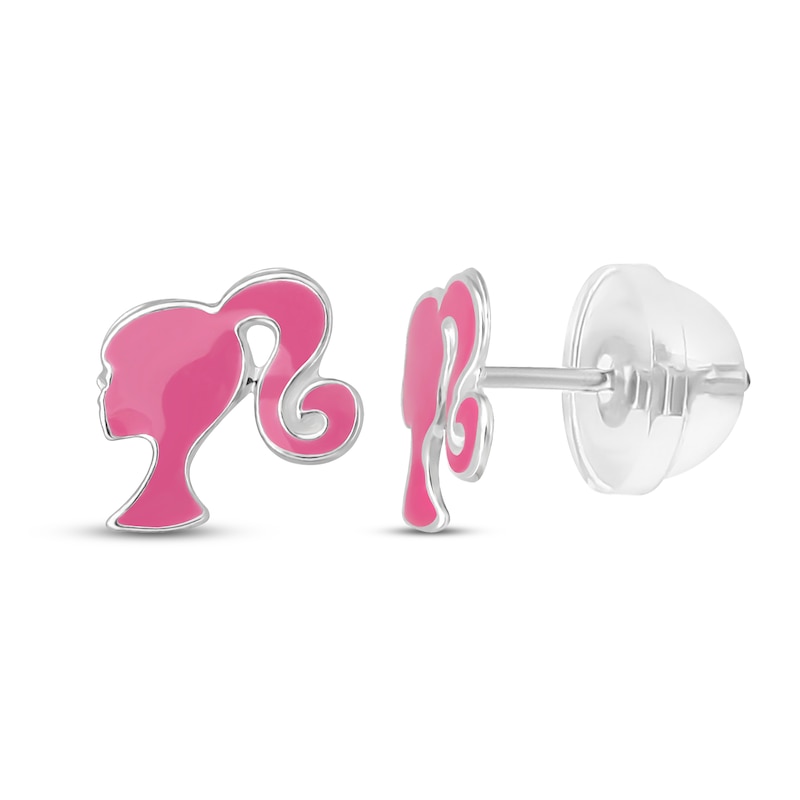 Main Image 1 of Children's Barbie Pink Enamel Stud Earrings Sterling Silver
