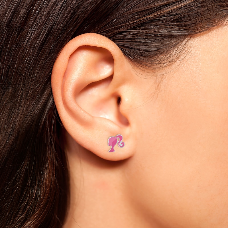 Main Image 3 of Children's Barbie Pink Enamel Stud Earrings Sterling Silver