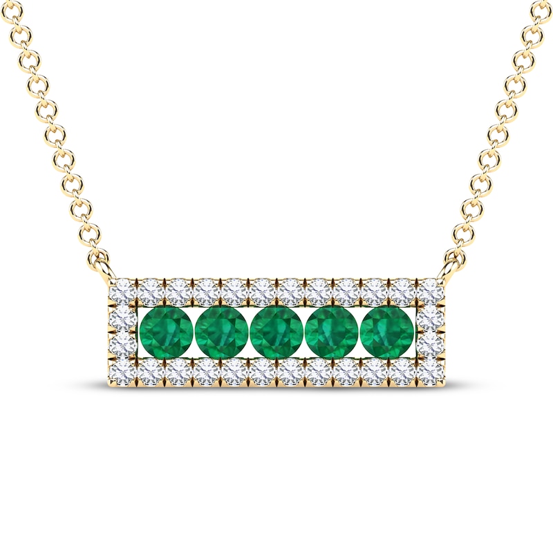 Main Image 1 of Natural Emerald & Diamond Rectangle Frame Necklace 1/6 ct tw 14K Yellow Gold 18"