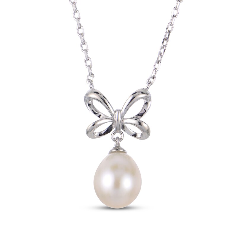 Main Image 1 of Cultured Pearl Bow Necklace Sterling Silver 18"