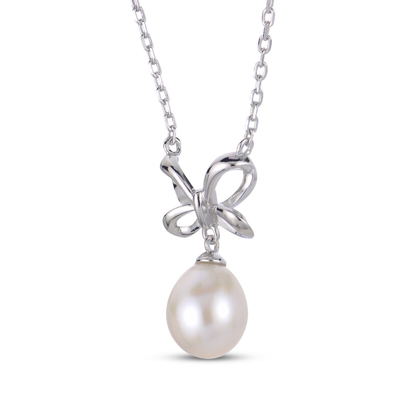 Main Image 2 of Cultured Pearl Bow Necklace Sterling Silver 18"