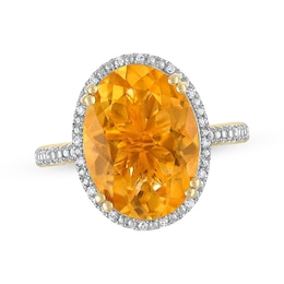 Oval-Cut Citrine & Diamond Halo Ring 1/15 ct tw 14K Yellow Gold