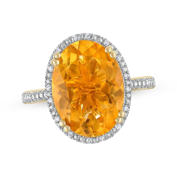 Oval-Cut Citrine & Diamond Halo Ring 1/15 ct tw 14K Yellow Gold