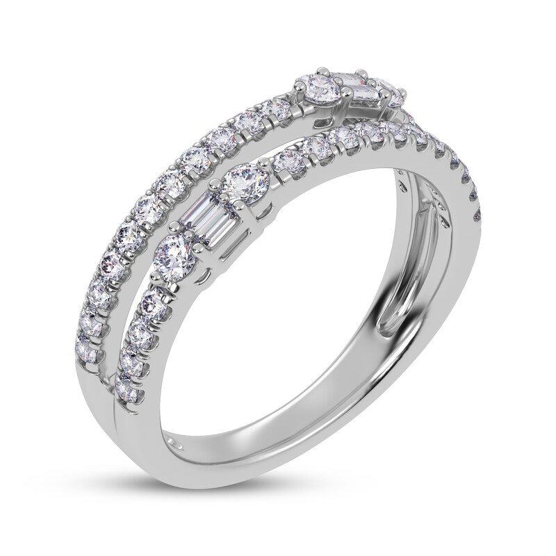 Main Image 2 of Baguette & Round-Cut Diamond Faux-Stack Ring 1/2 ct tw 14K White Gold