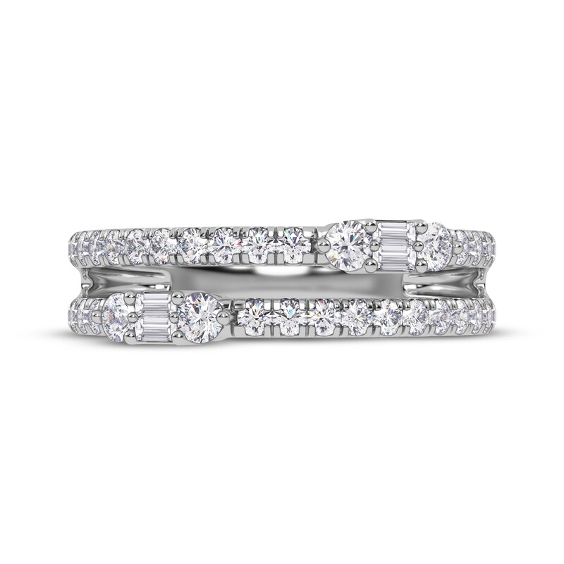 Main Image 3 of Baguette & Round-Cut Diamond Faux-Stack Ring 1/2 ct tw 14K White Gold