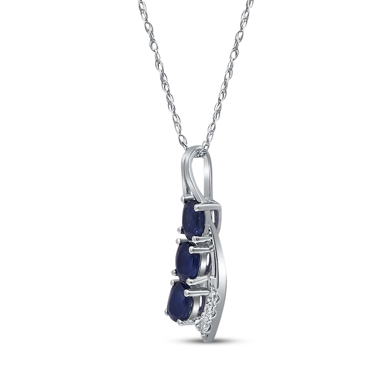Main Image 2 of Oval-Cut Natural Blue Sapphire & Diamond Three-Stone Curve Necklace 1/20 ct tw 14K White Gold 18"