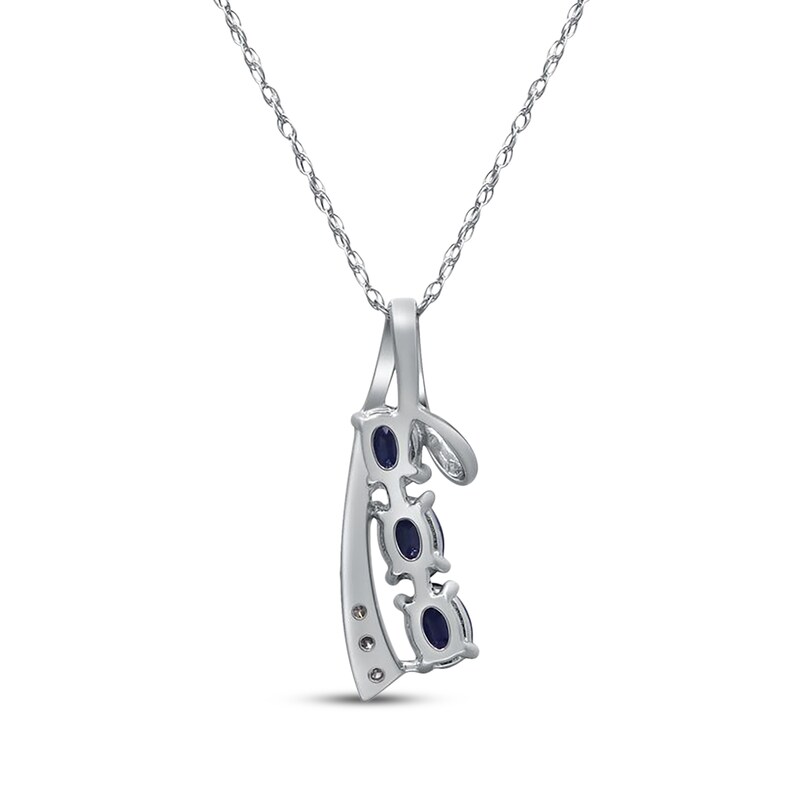 Main Image 3 of Oval-Cut Natural Blue Sapphire & Diamond Three-Stone Curve Necklace 1/20 ct tw 14K White Gold 18"