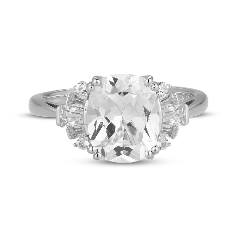 Main Image 3 of Cushion-Cut White Lab-Created Sapphire Ring Sterling Silver
