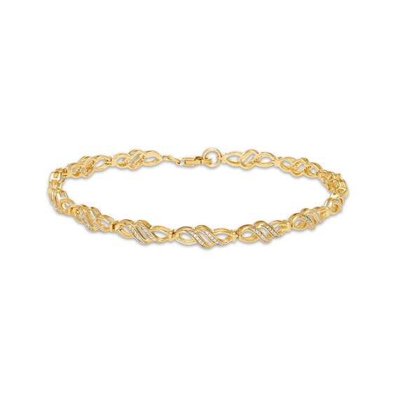 Diamond Swirl Link Bangle Bracelet 1/4 ct tw 10K Yellow Gold 7.5"