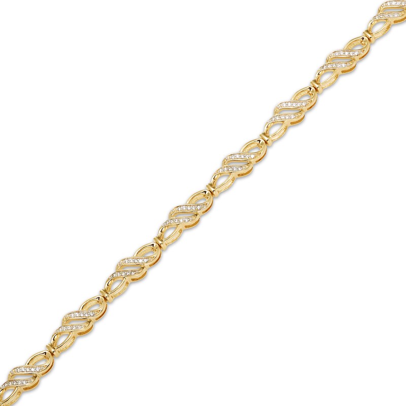 Main Image 2 of Diamond Swirl Link Bangle Bracelet 1/4 ct tw 10K Yellow Gold 7.5"