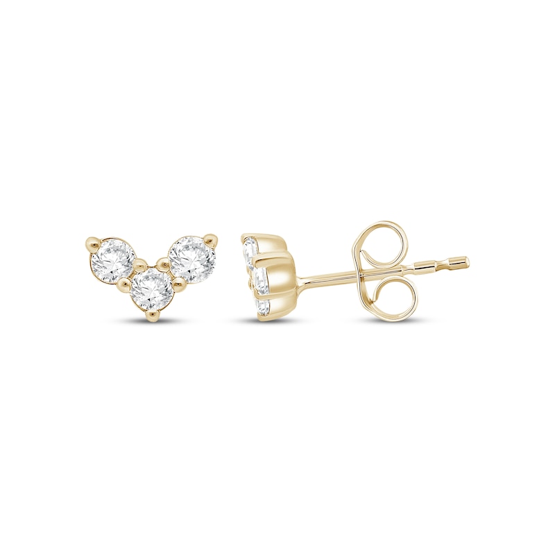 Main Image 1 of KAY Lab-Grown Diamonds Three-Stone Stud Earrings 1/4 ct tw 14K Yellow Gold