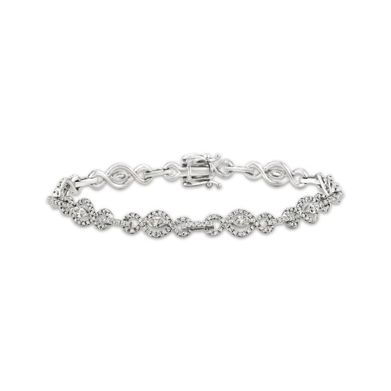 Marquise & Round-Cut Diamond Twist Link Bracelet 3 ct tw 10K White Gold 7"
