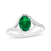 Thumbnail Image 1 of Oval-Cut Lab-Created Emerald & White Lab-Created Sapphire Ring Sterling Silver