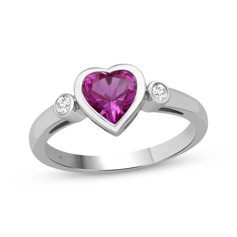Main Image 1 of Heart-Shaped Pink Lab-Created Sapphire & White Lab-Created Sapphire Ring Sterling Silver