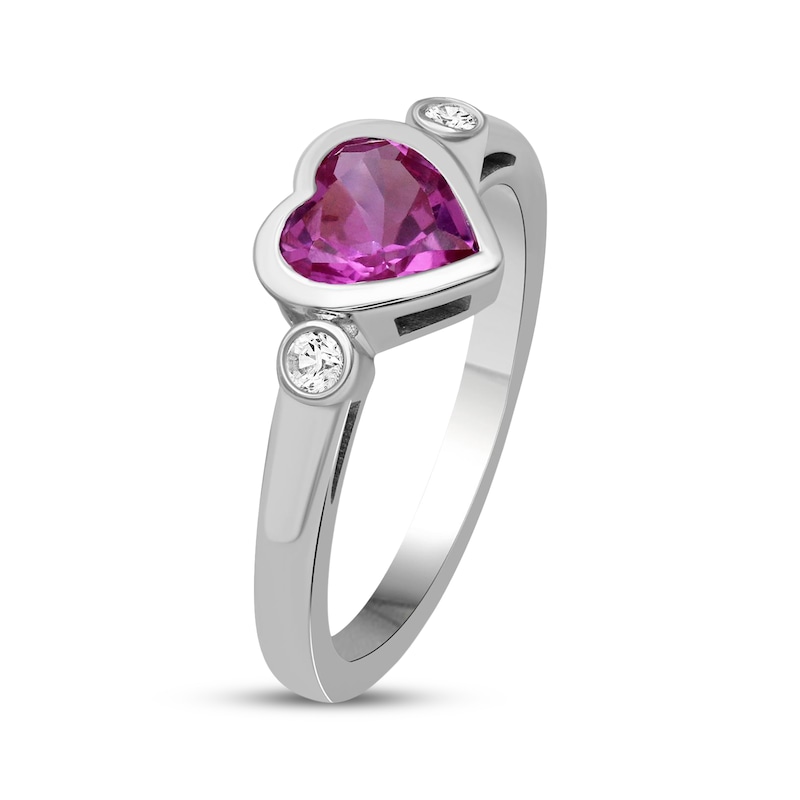 Main Image 2 of Heart-Shaped Pink Lab-Created Sapphire & White Lab-Created Sapphire Ring Sterling Silver