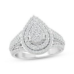 Adore Multi-Diamond Pear Halo Engagement Ring 1 ct tw 10K White Gold