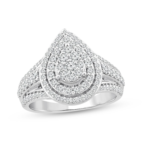 Adore Multi-Diamond Pear Halo Engagement Ring 1 ct tw 10K White Gold