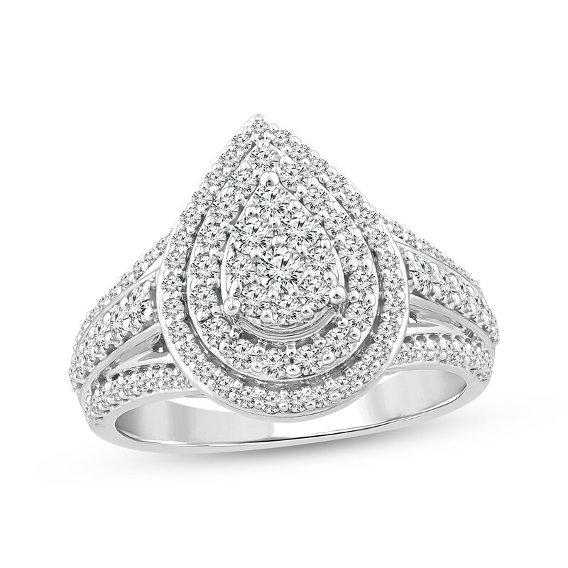 Main Image 1 of Adore Multi-Diamond Pear Halo Engagement Ring 1 ct tw 10K White Gold