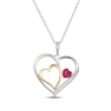 Thumbnail Image 1 of Heart-Shaped Lab-Created Ruby & White Lab-Created Sapphire Necklace Sterling Silver & 10K Yellow Gold
