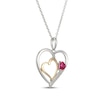 Thumbnail Image 2 of Heart-Shaped Lab-Created Ruby & White Lab-Created Sapphire Necklace Sterling Silver & 10K Yellow Gold