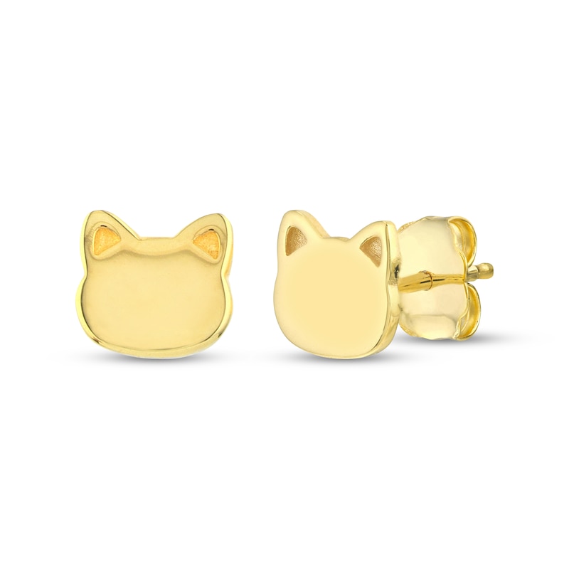 Main Image 1 of Cat Face Silhouette Stud Earrings 14K Yellow Gold