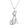 Thumbnail Image 1 of Oval-Cut Lab-Created Opal & White Lab-Created Sapphire Dog Necklace Sterling Silver 18"