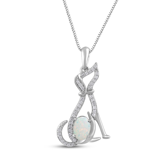Oval-Cut Lab-Created Opal & White Lab-Created Sapphire Dog Necklace Sterling Silver 18"