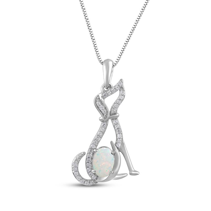 Main Image 1 of Oval-Cut Lab-Created Opal & White Lab-Created Sapphire Dog Necklace Sterling Silver 18"