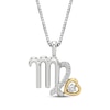 Thumbnail Image 1 of White Lab-Created Sapphire Virgo Zodiac Symbol Necklace Sterling Silver & 10K Yellow Gold 18"