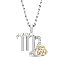 White Lab-Created Sapphire Virgo Zodiac Symbol Necklace Sterling Silver & 10K Yellow Gold 18"