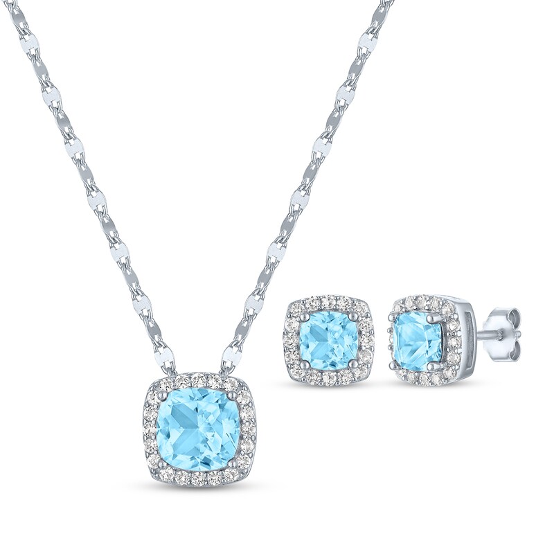 Main Image 1 of Cushion-Cut Swiss Blue Topaz & White Lab-Created Sapphire Gift Set Sterling Silver