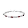 Thumbnail Image 1 of Oval-Cut Garnet & White Lab-Created Sapphire Link Bracelet Sterling Silver 7.25"