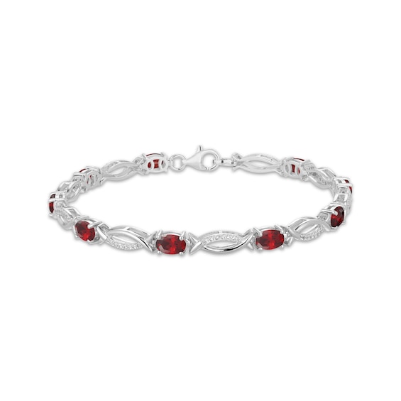 Oval-Cut Garnet & White Lab-Created Sapphire Link Bracelet Sterling Silver 7.25"