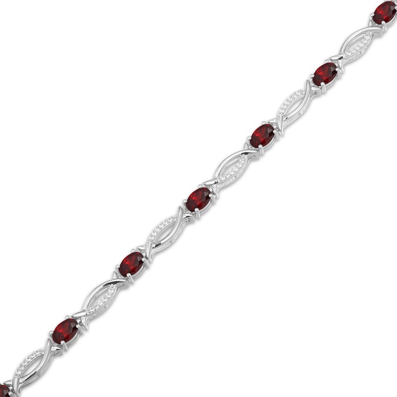 Main Image 2 of Oval-Cut Garnet & White Lab-Created Sapphire Link Bracelet Sterling Silver 7.25"