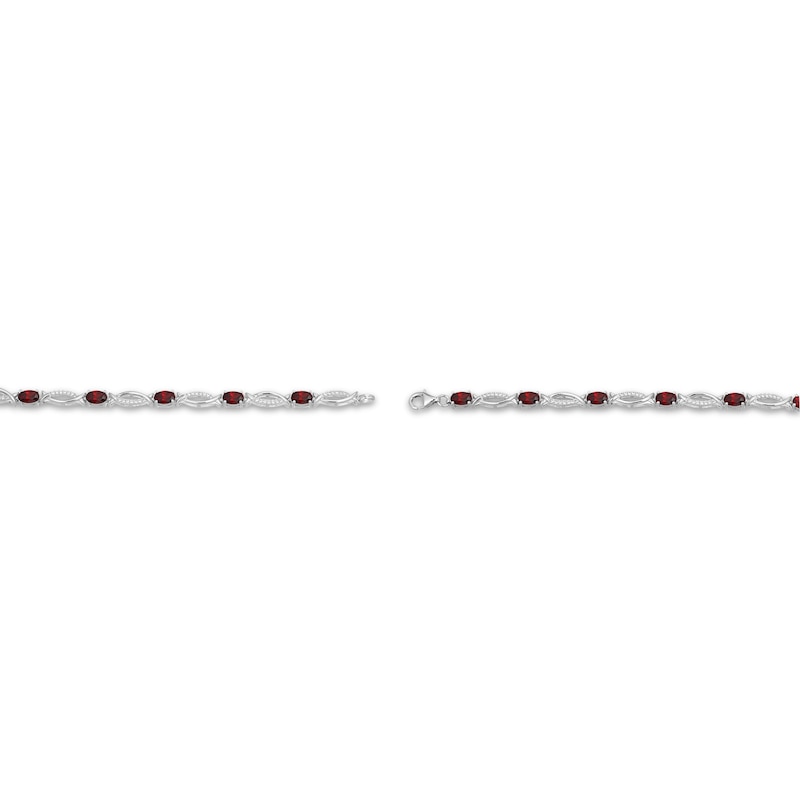 Main Image 3 of Oval-Cut Garnet & White Lab-Created Sapphire Link Bracelet Sterling Silver 7.25"