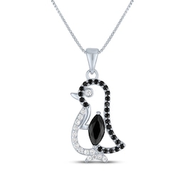 Black Onyx & White Lab-Created Sapphire Penguin Necklace Sterling Silver 18"