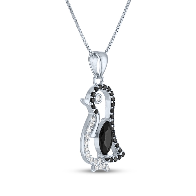 Main Image 2 of Black Onyx & White Lab-Created Sapphire Penguin Necklace Sterling Silver 18"