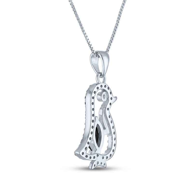 Main Image 3 of Black Onyx & White Lab-Created Sapphire Penguin Necklace Sterling Silver 18"