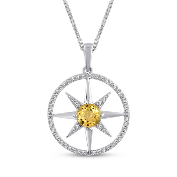 Citrine & White Lab-Created Sapphire Star Circle Necklace Sterling Silver 18"