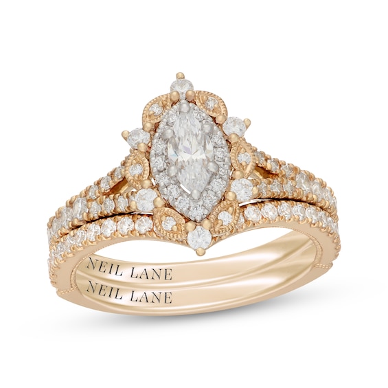 Neil Lane Marquise-Cut Diamond Halo Bridal Set 1 ct tw 14K Two-Tone Gold