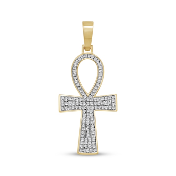 Men's Multi-Diamond Ankh Charm 1/3 ct tw 10K Yellow Gold