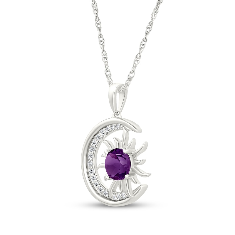 Main Image 2 of Amethyst & White Lab-Created Sapphire Crescent Moon & Sun Necklace Sterling Silver 18"