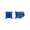 Thumbnail Image 1 of Men's Square-Cut Blue Lab-Created Sapphire Solitaire Stud Earrings Sterling Silver