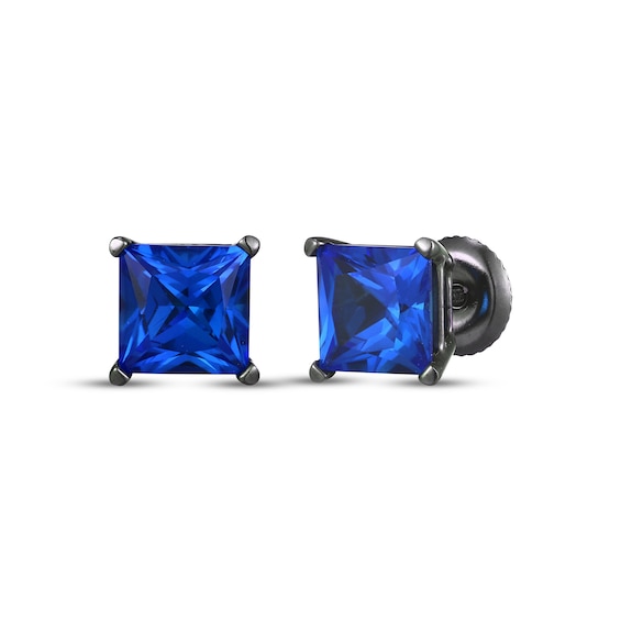 Men's Square-Cut Blue Lab-Created Sapphire Solitaire Stud Earrings Sterling Silver