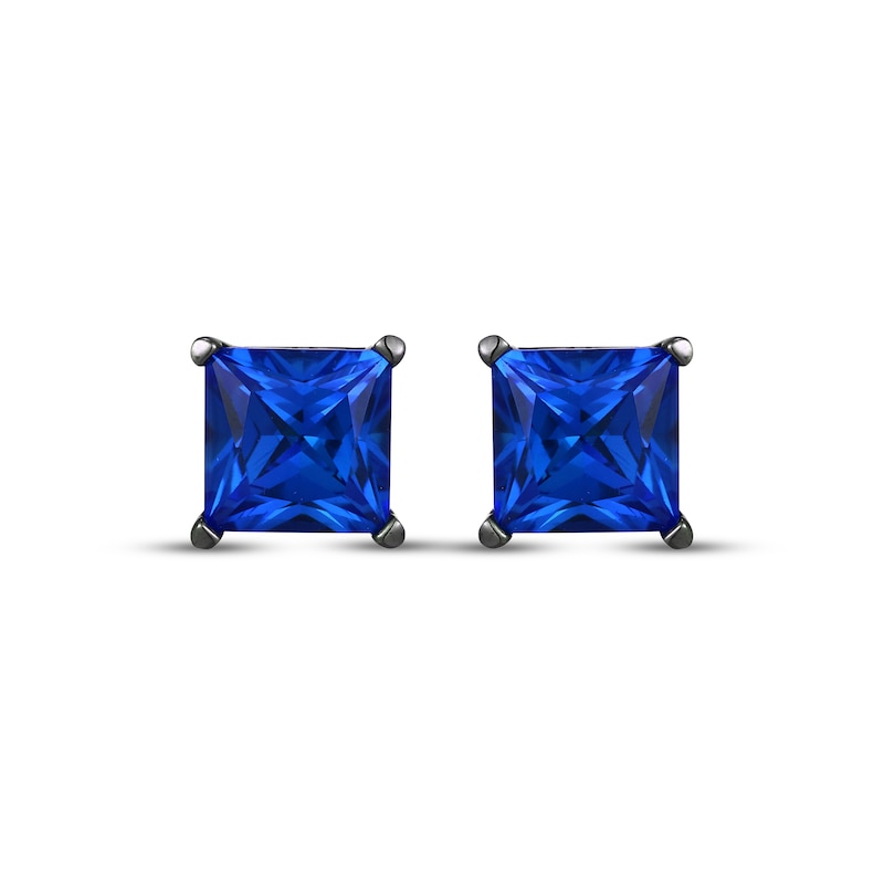 Main Image 2 of Men's Square-Cut Blue Lab-Created Sapphire Solitaire Stud Earrings Sterling Silver