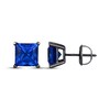 Thumbnail Image 3 of Men's Square-Cut Blue Lab-Created Sapphire Solitaire Stud Earrings Sterling Silver