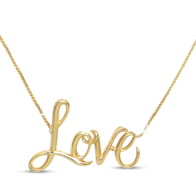 Main Image 1 of "Love" Cursive Necklace 10K Yellow Gold 18"